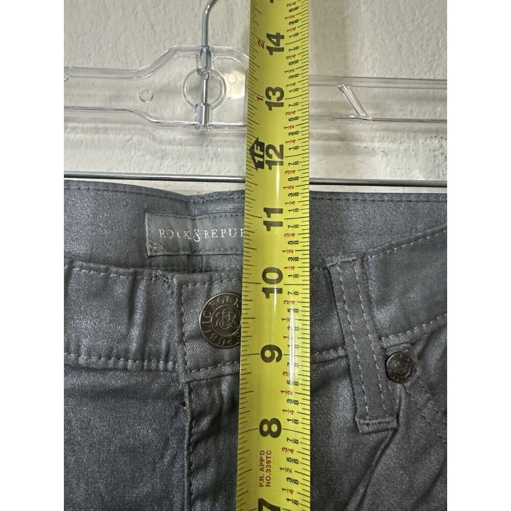 Rock And Republic Mid Rise Embroidered Logo Gray Metallic Skinny Jeans Size 10 - Picture 9 of 10